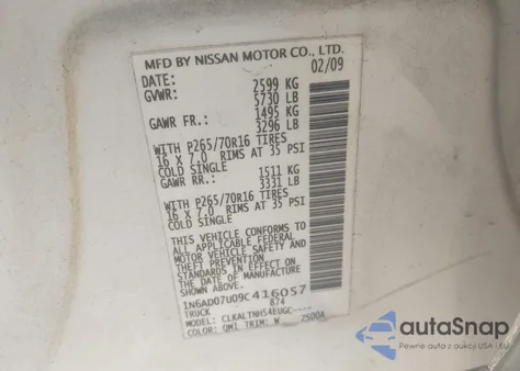 2009 Nissan Frontier Se from USA, damaged, VIN 1N6AD07U09C416057